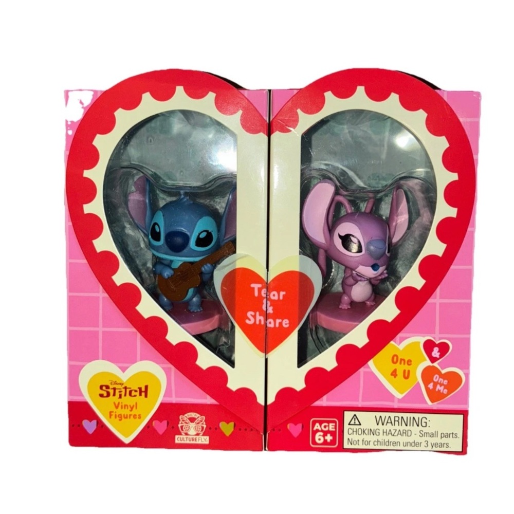 Disney Stitch & Angel CultureFly Vinyl Figure Set Heart Box NIB 💙💜